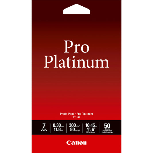 Canon PT-101 Pro Platinum Photo Paper 4x6” - 50 sheets