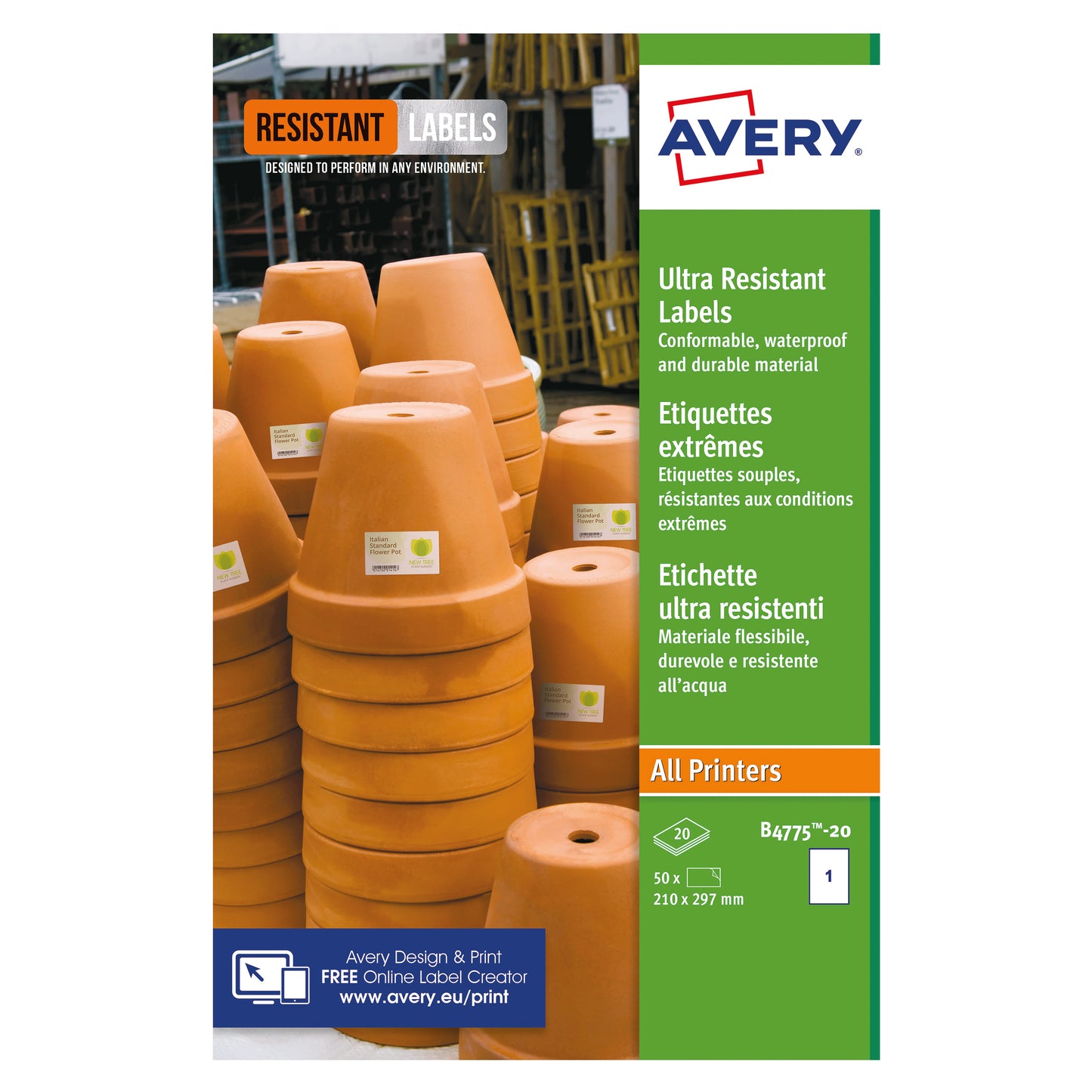 Avery Ultra Resistant Labels 210x297mm (Pack of 20) B4775-20