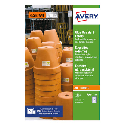 Avery Ultra Resistant Lavels 38x21mm (Pack of 1300) B7651-20
