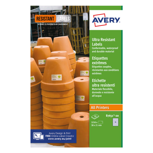 Avery Ultra Resistant Lavels 38x21mm (Pack of 1300) B7651-20