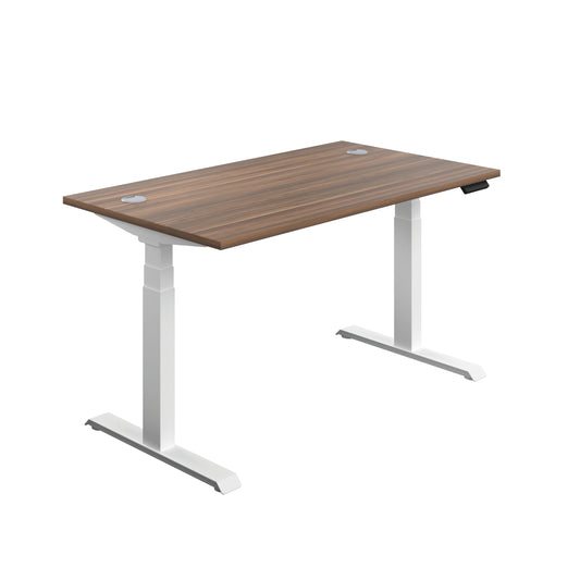 Jemini Sit/Stand Desk with Cable Ports 1200x800x630-1290mm Dark Walnut/White KF809753