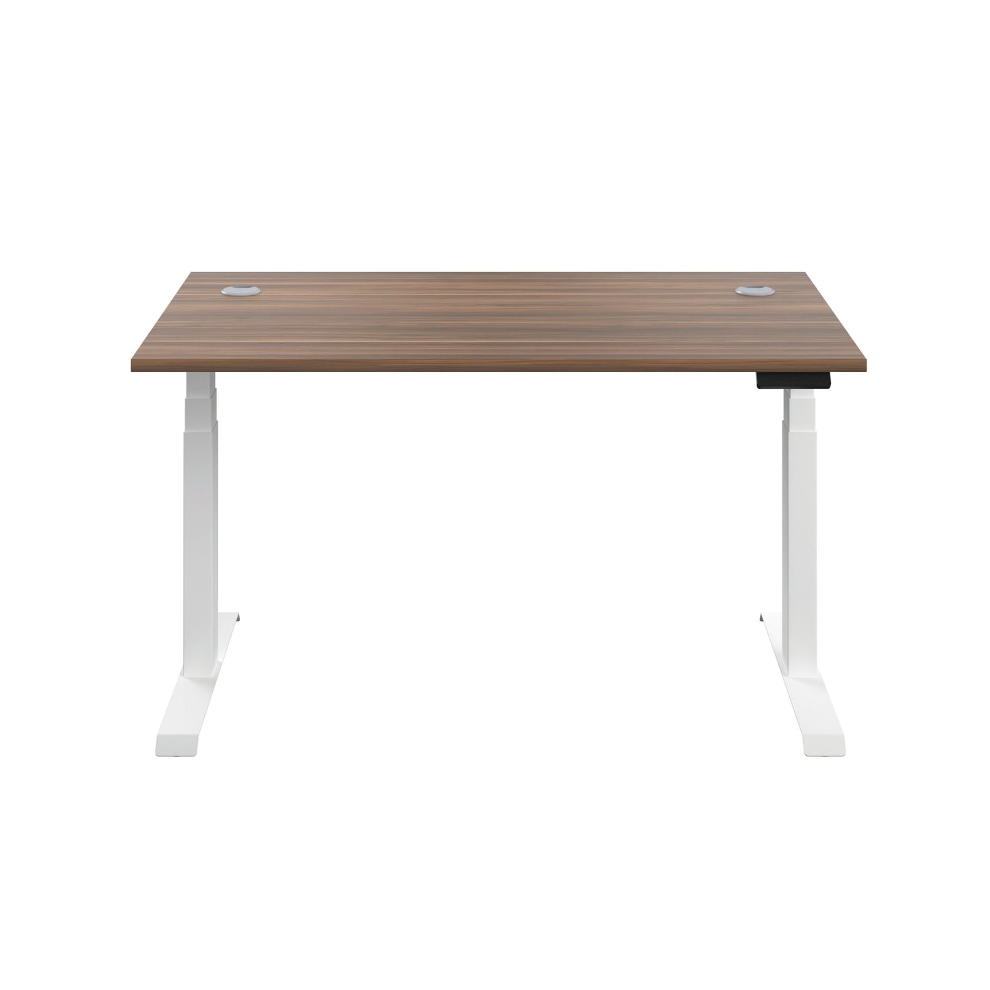 Jemini Sit/Stand Desk with Cable Ports 1200x800x630-1290mm Dark Walnut/White KF809753