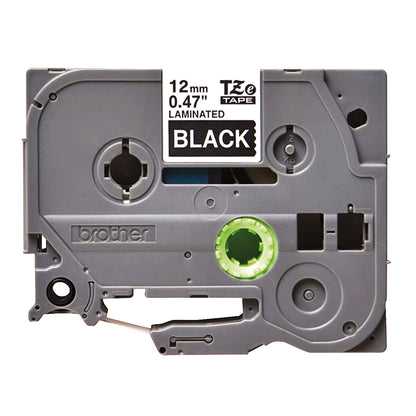 Brother P-Touch TZe Laminated Tape Cassette 12mm x 8m White on Black Tape TZE335