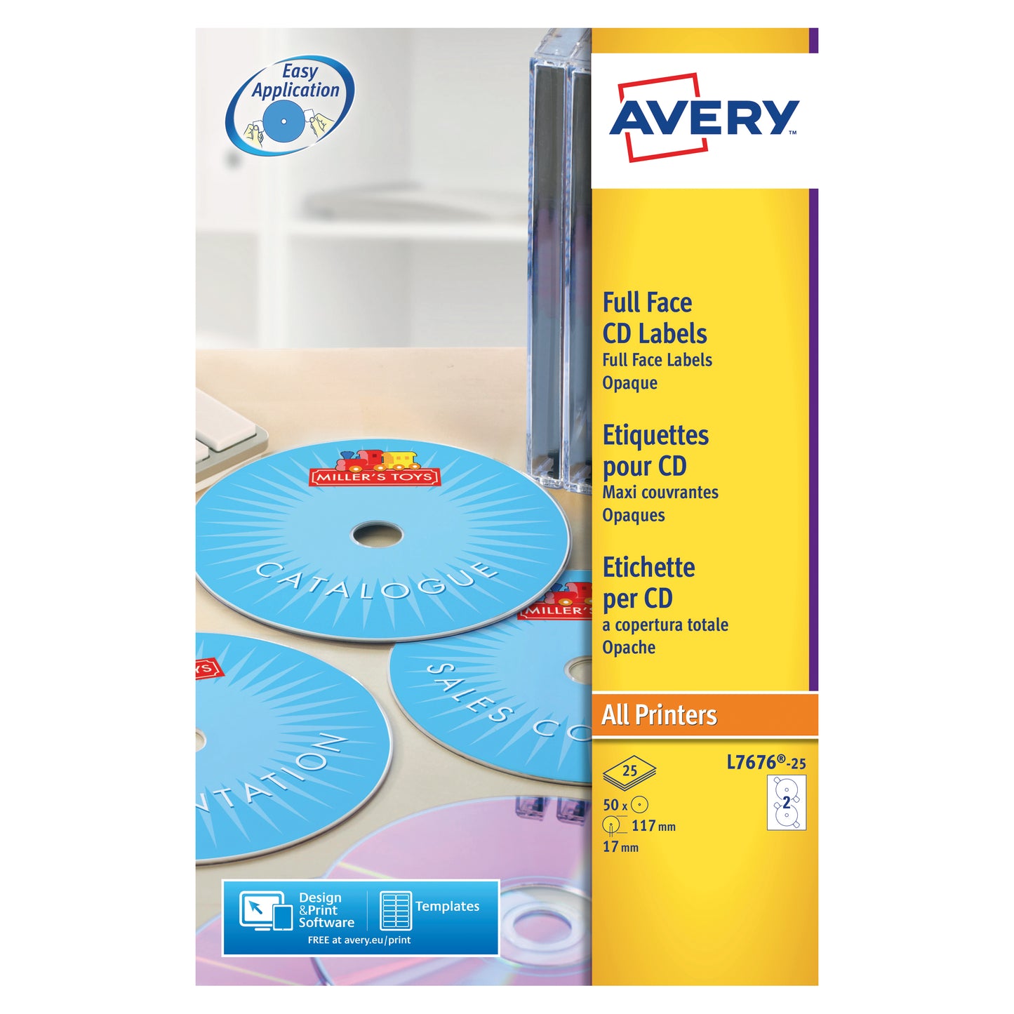 Avery Laser CD/DVD Full Face Label 2 Per Sht Wht (Pack of 50) L7676-25