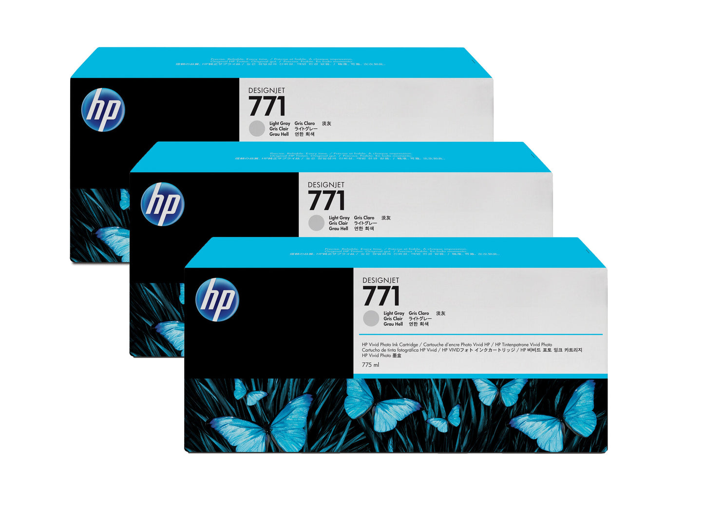 HP 771 3-pack 775-ml Light Gray DesignJet Ink Cartridges ink cartridge 3 pc(s) Original Standard Yield Light grey