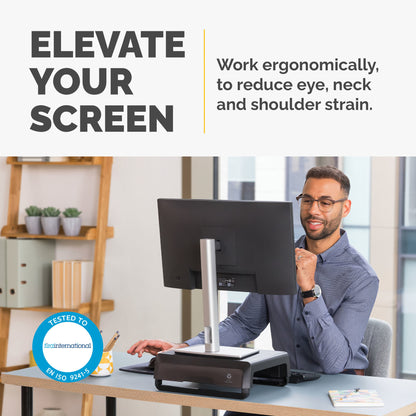 Fellowes Computer Monitor Stand with 3 Height Adjustments - Breyta Monitor Riser with Cable Management - Ergonomic Adjustable Monitor Stand for Computers - Max Weight 15KG - Black