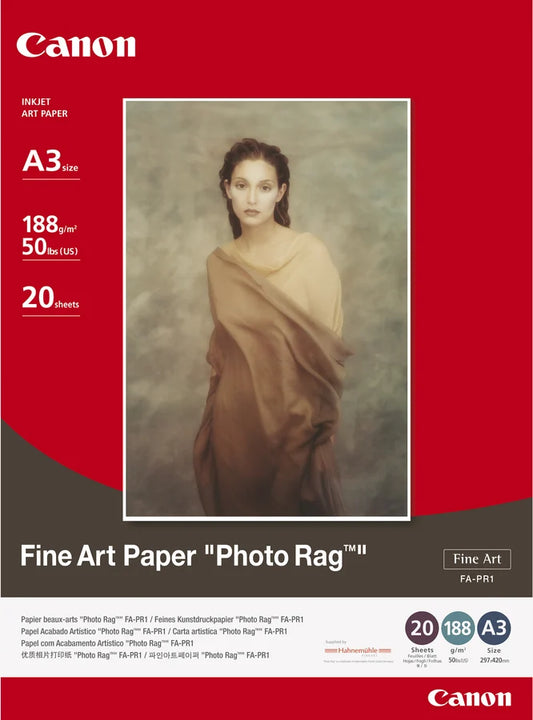 Canon Fine Art Photo Rag Paper A3, 20sheets, 188g/m2 photo paper