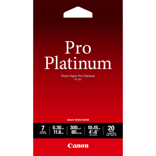 Canon PT-101 Pro Platinum Photo Paper 4x6" - 20 Sheets