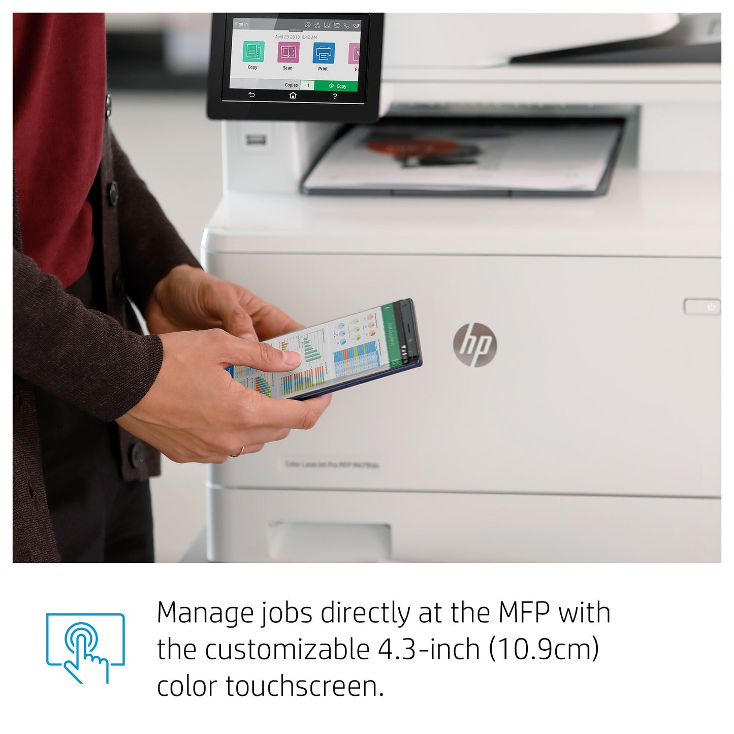 HP Color LaserJet Pro MFP M479fnw, Print, copy, scan, fax, email, Scan to email/PDF; 50-sheet uncurled ADF