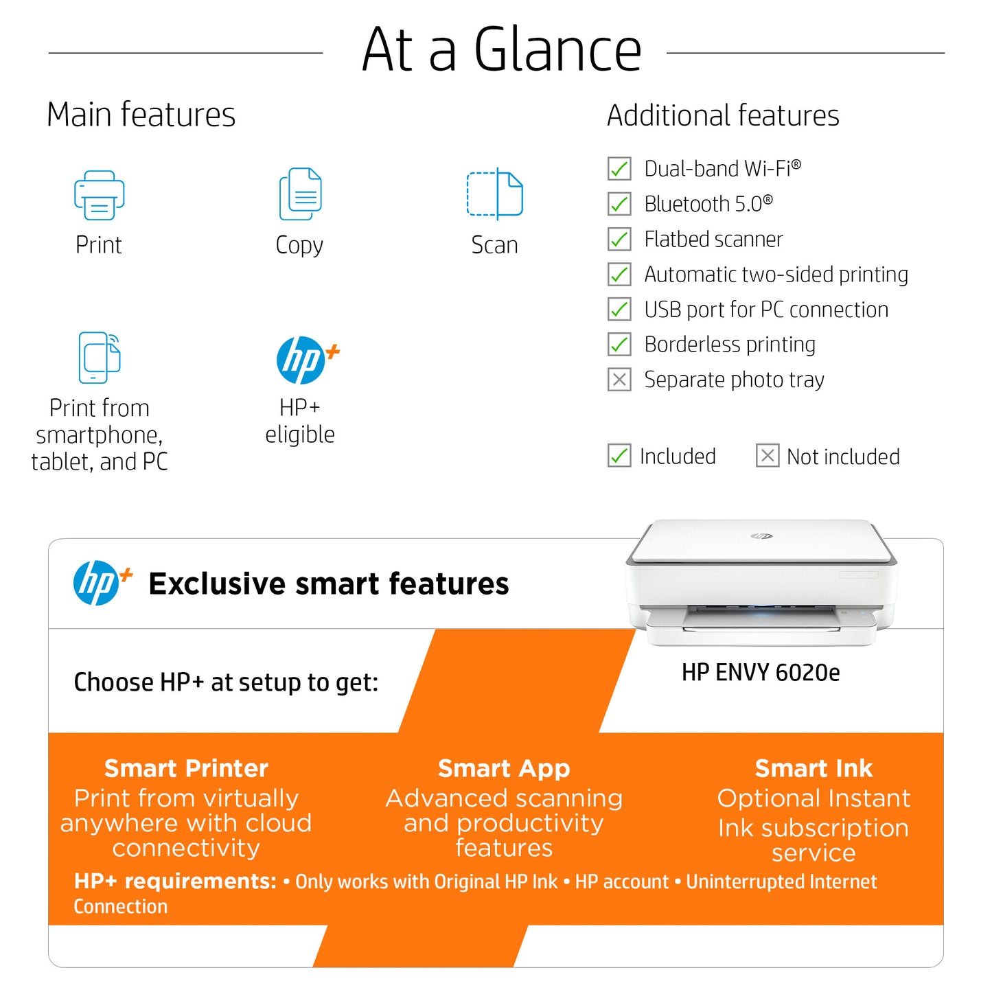 HP ENVY 6020e Wireless All-in-One Color Printer, Instant Ink; Copier, Scanner