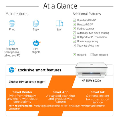 HP ENVY 6020e Wireless All-in-One Color Printer, Instant Ink; Copier, Scanner