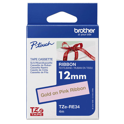 Brother TZE-RE34 label-making tape Gold on Pink