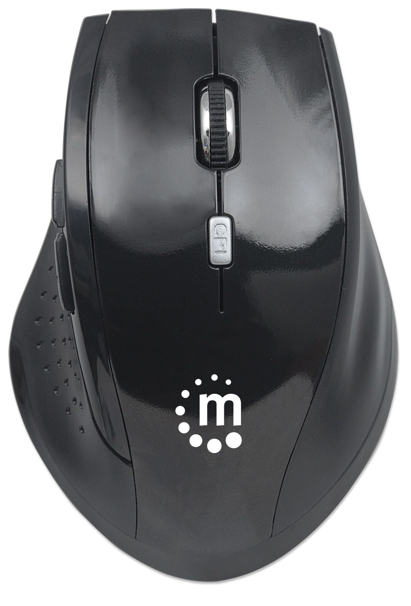 Manhattan Curve Wireless Mouse, Black, Adjustable DPI (800, 1200 or 1600dpi), 2.4Ghz (up to 10m), USB, Optical, Five Button with Scroll Wheel, USB micro receiver, 2x AAA batteries (included), Full size, Low friction base, Three Year Warranty, Blister