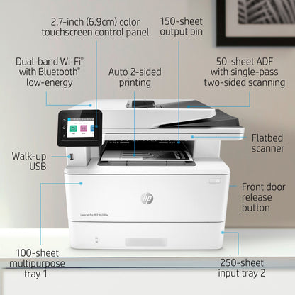 HP LaserJet Pro MFP M428fdw, Print, Copy, Scan, Fax, Email, Scan to email; Two-sided scanning