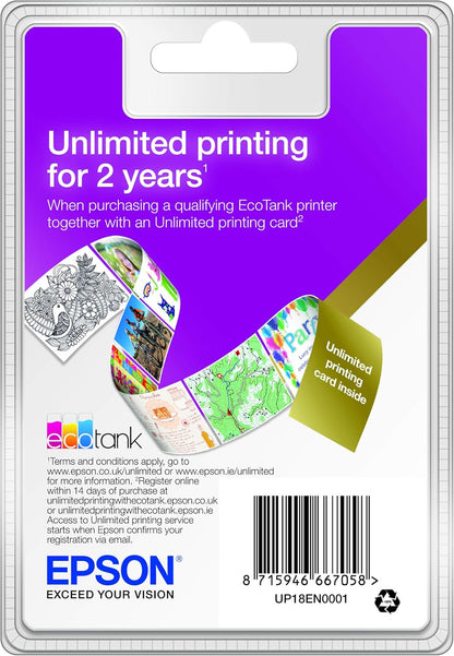 EPSON ECOTANK 2 YEAR UNLIMITED PRINT CARD, UP18EN0001