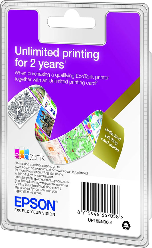 EPSON ECOTANK 2 YEAR UNLIMITED PRINT CARD, UP18EN0001