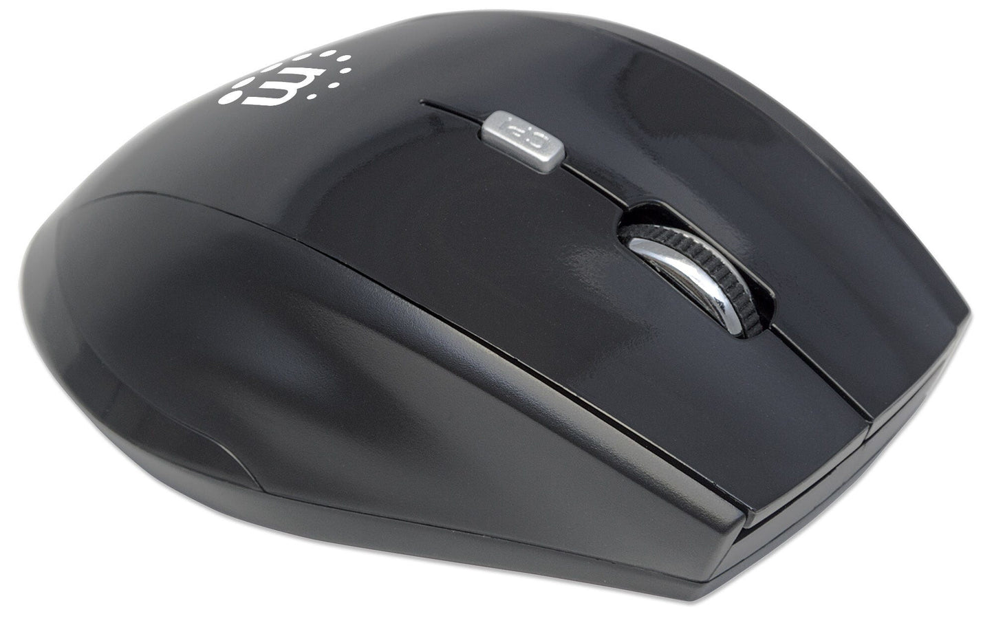 Manhattan Curve Wireless Mouse, Black, Adjustable DPI (800, 1200 or 1600dpi), 2.4Ghz (up to 10m), USB, Optical, Five Button with Scroll Wheel, USB micro receiver, 2x AAA batteries (included), Full size, Low friction base, Three Year Warranty, Blister