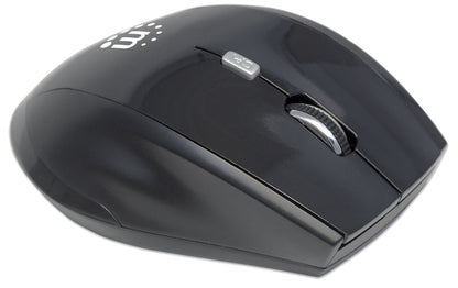 Manhattan Curve Wireless Mouse, Black, Adjustable DPI (800, 1200 or 1600dpi), 2.4Ghz (up to 10m), USB, Optical, Five Button with Scroll Wheel, USB micro receiver, 2x AAA batteries (included), Full size, Low friction base, Three Year Warranty, Blister