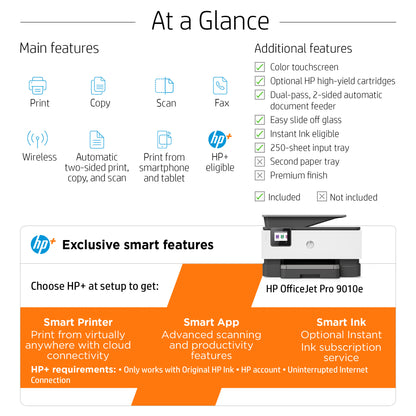 HP OfficeJet Pro 9010e Wireless All-in-One Color Printer, Instant Ink; Two-sided printing
