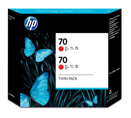 HP 70 2-pack 130-ml Red DesignJet Ink Cartridges ink cartridge 2 pc(s) Original Standard Yield