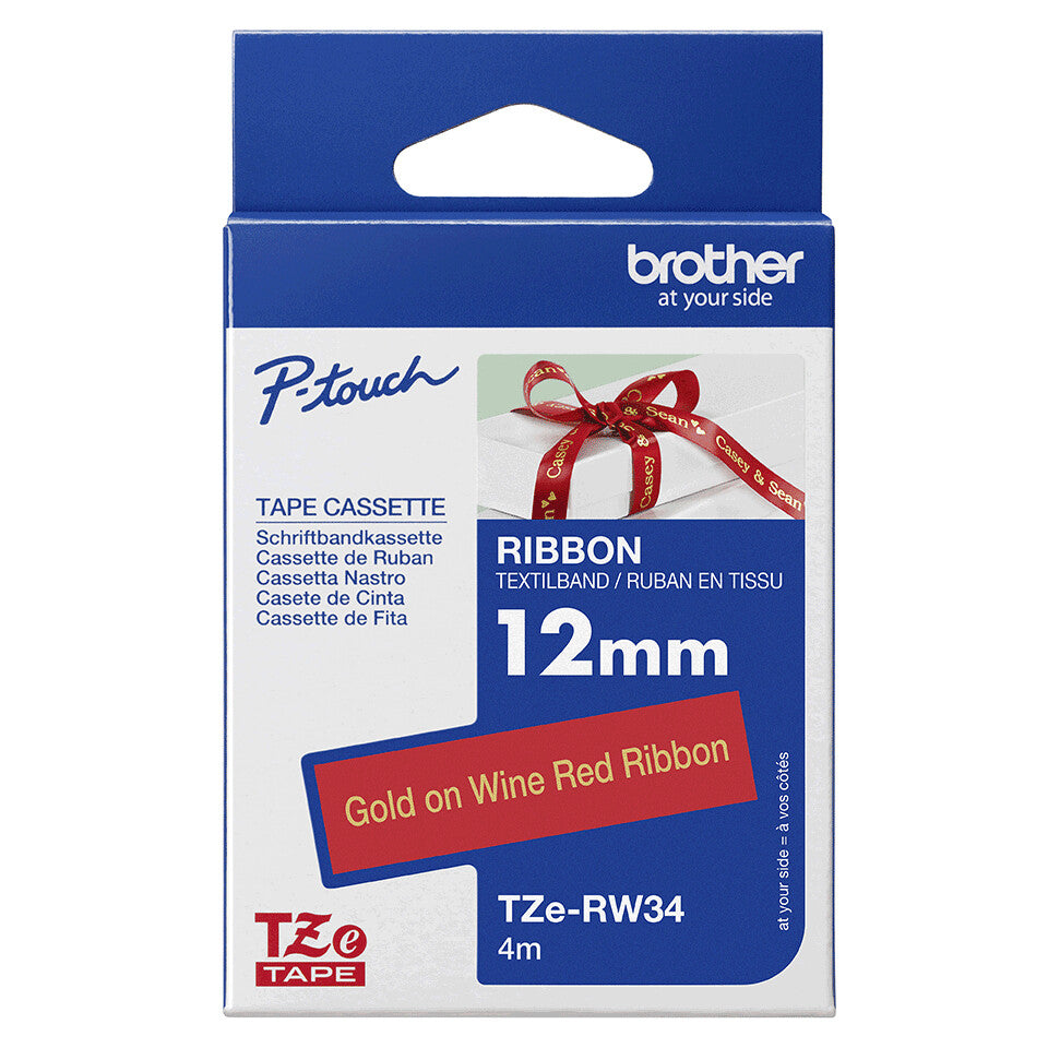 Brother TZE-RW34 label-making tape Gold on red