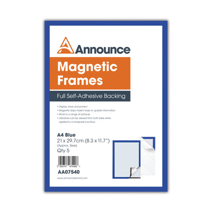 Announce Magnetic Frames A4 Blue (Pack of 5) AA07540