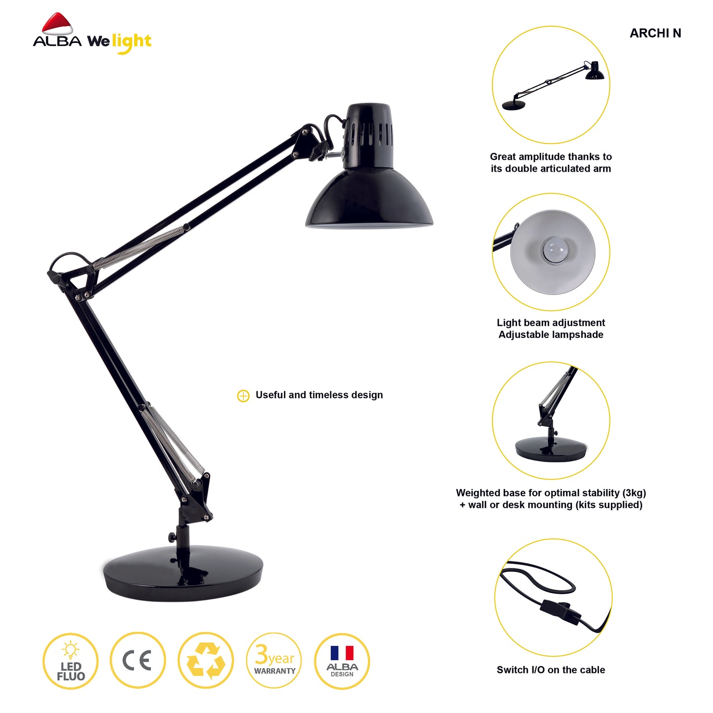 Alba Black Architect Desk Lamp ARCHI N