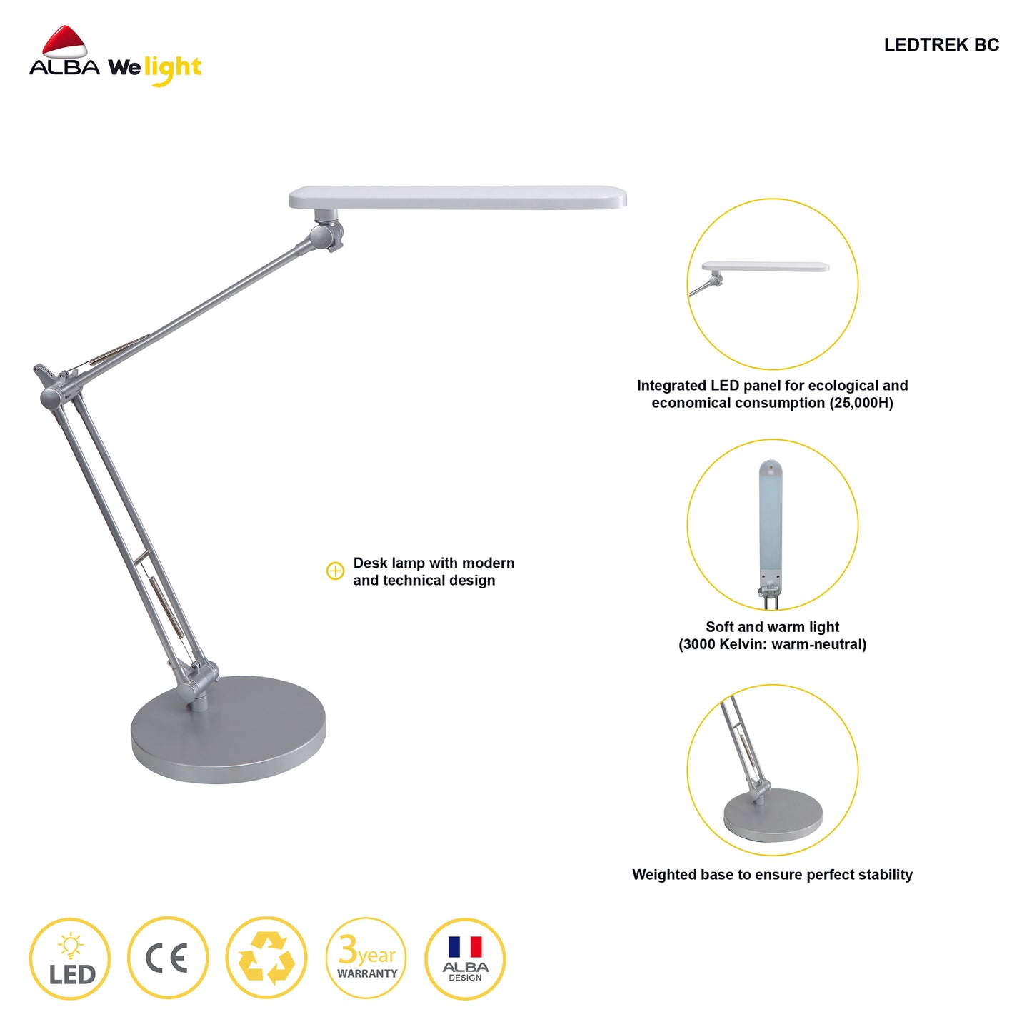 Alba Trek LED Desk Lamp White LEDTREK