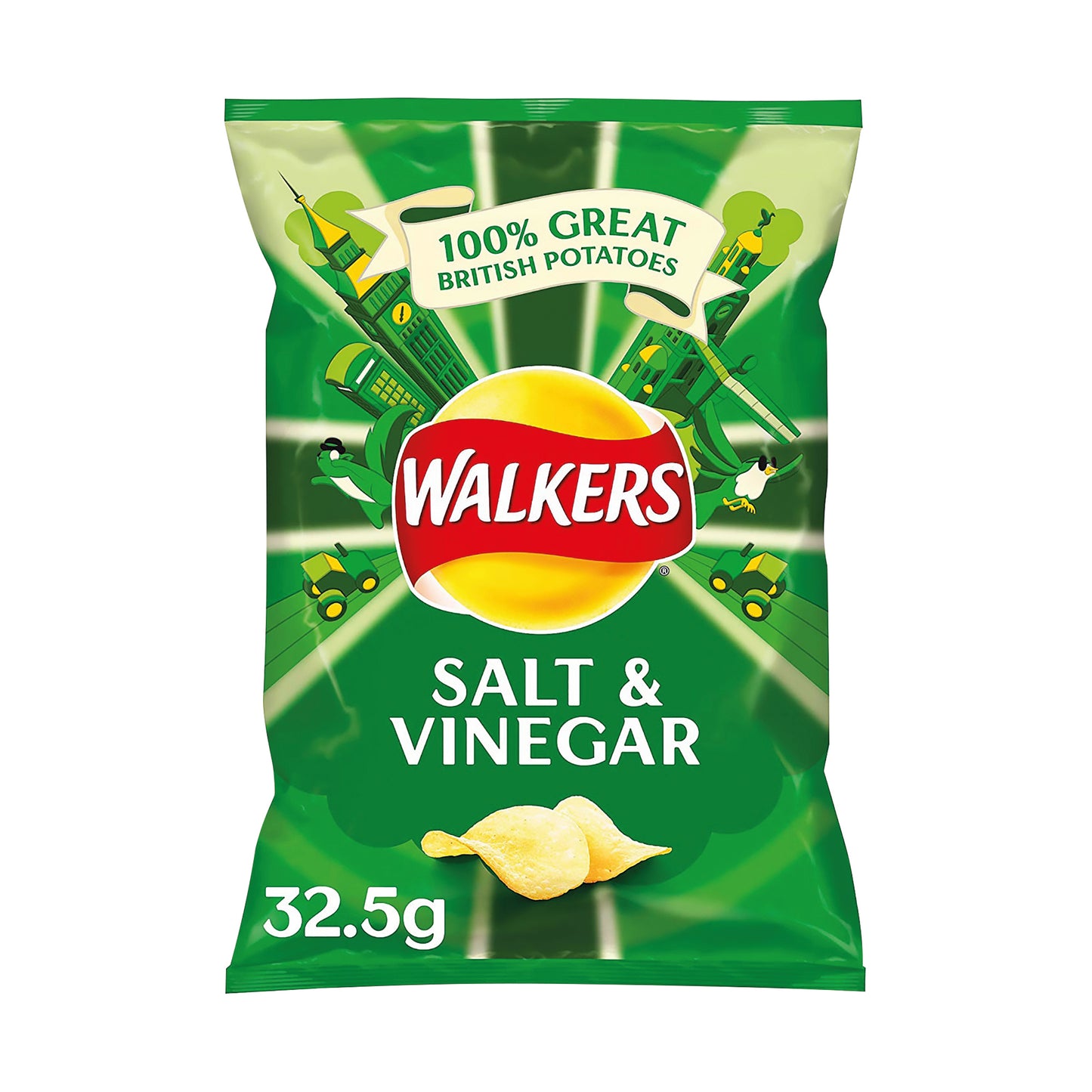 Walkers Salt and Vinegar Crisps 32.5g (Pack of 32) 121795
