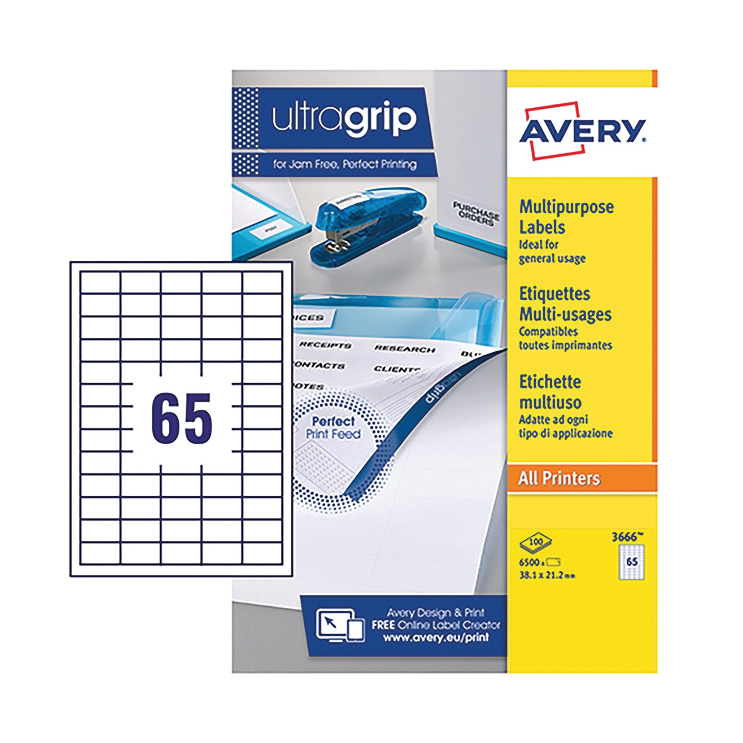 Avery Ultragrip Multi Labels 38.1x21.2mm 65 Per Sheet White (Pack of 6500) 3666
