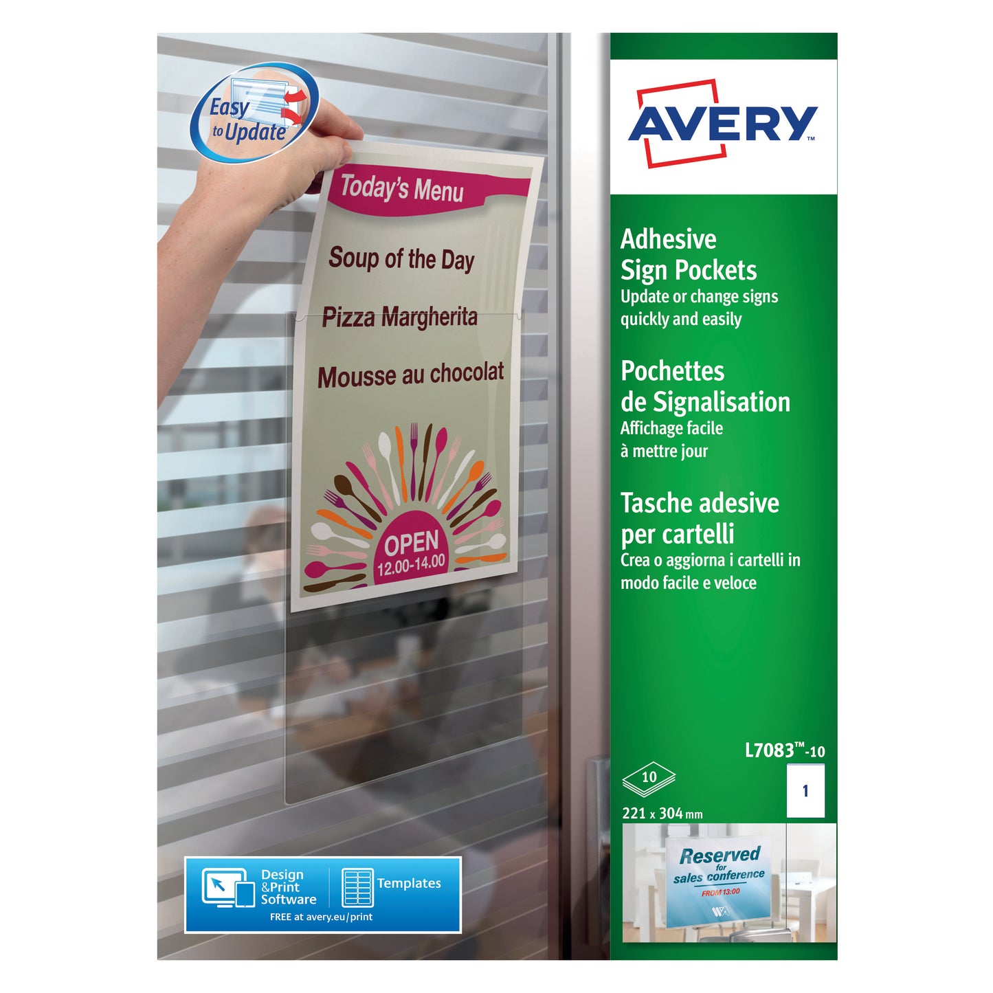Avery Adhesive Sign Pockets A4 Transparent (Pack of 10) L7083-10
