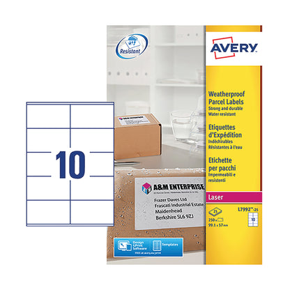 Avery Weatherproof Shipping Label 10 Per Sheet (Pack of 250) L7992-25