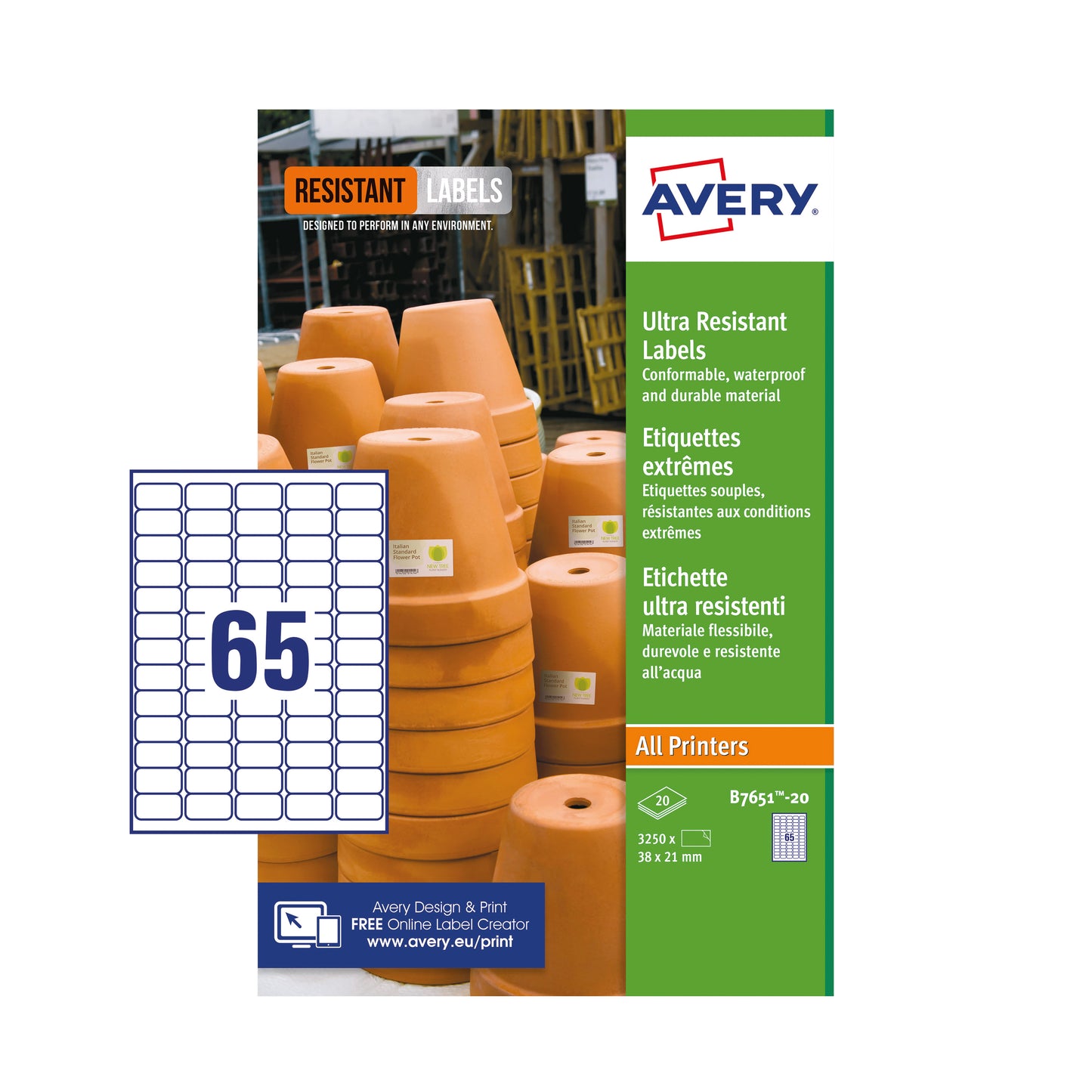 Avery Ultra Resistant Lavels 38x21mm (Pack of 1300) B7651-20