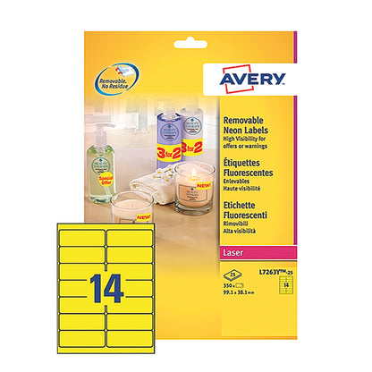 Avery Laser Label 99.1x38.1mm Neon Yellow (Pack of 350) L7263-25