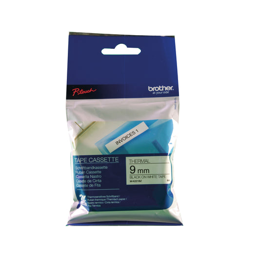 Brother P-Touch Tape Cassette 9mm Black on White Non Metallic Tape Blister Pack MK221BZ