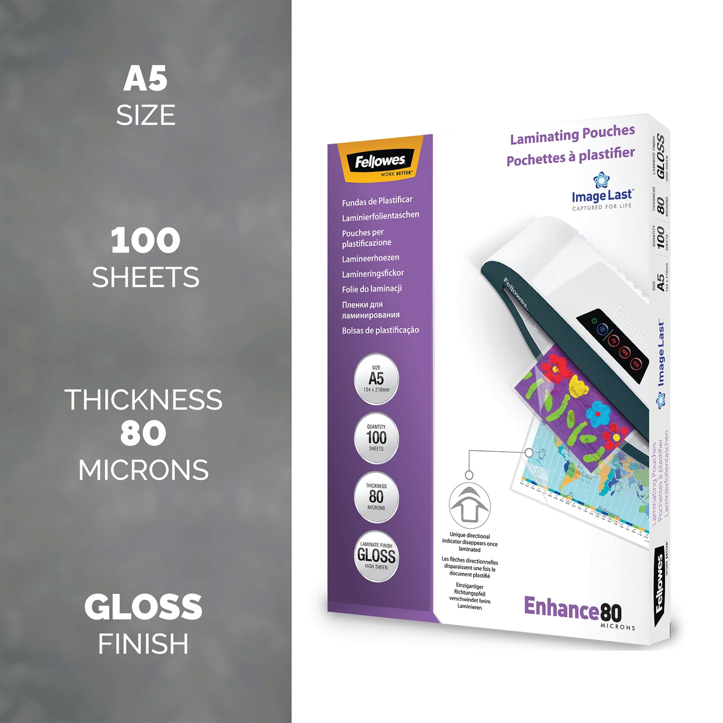 Fellowes ImageLast A5 Laminating Pouch 80 Micron Clear Gloss (Pack of 100) 5306002