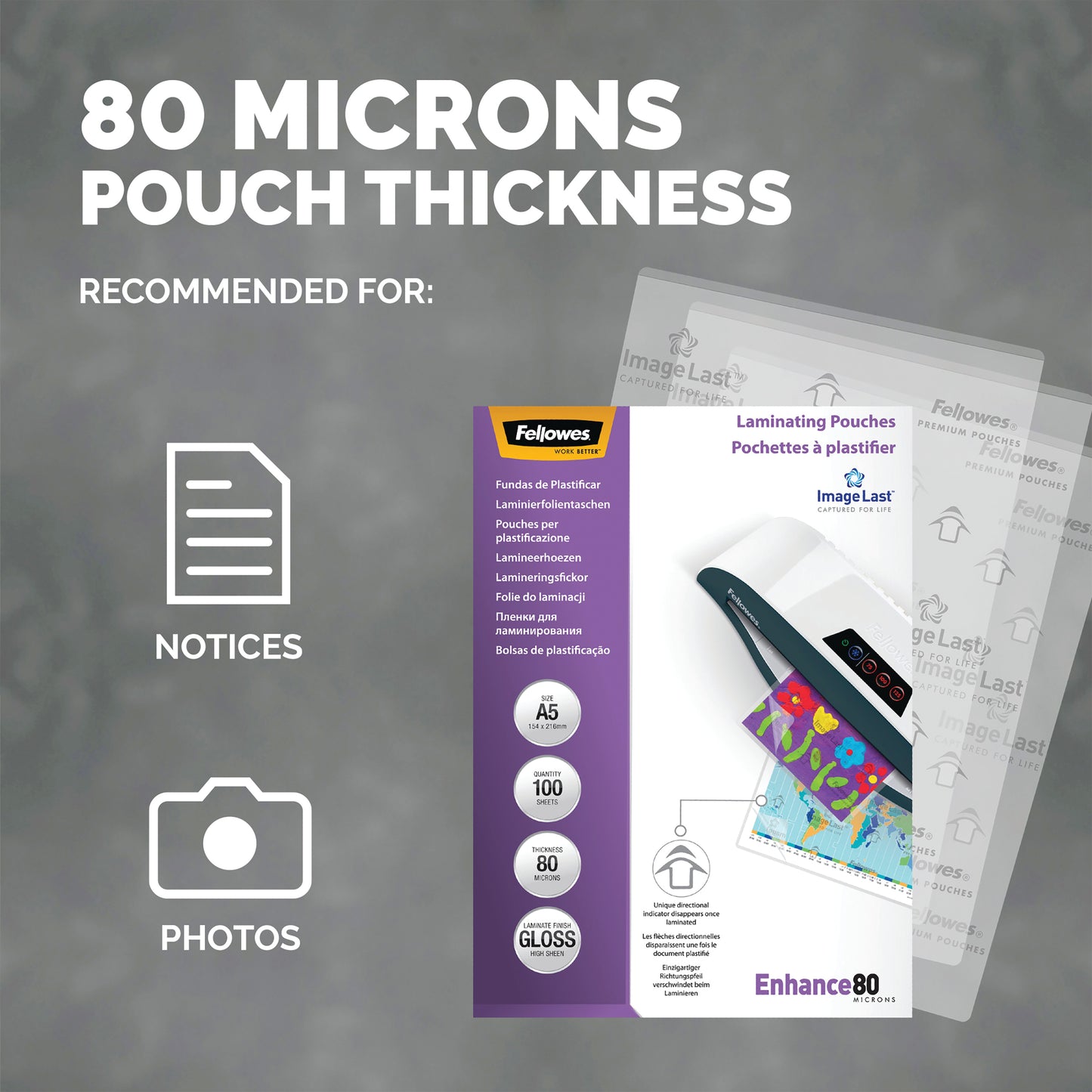 Fellowes ImageLast A5 Laminating Pouch 80 Micron Clear Gloss (Pack of 100) 5306002