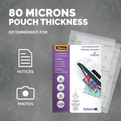 Fellowes ImageLast A5 Laminating Pouch 80 Micron Clear Gloss (Pack of 100) 5306002