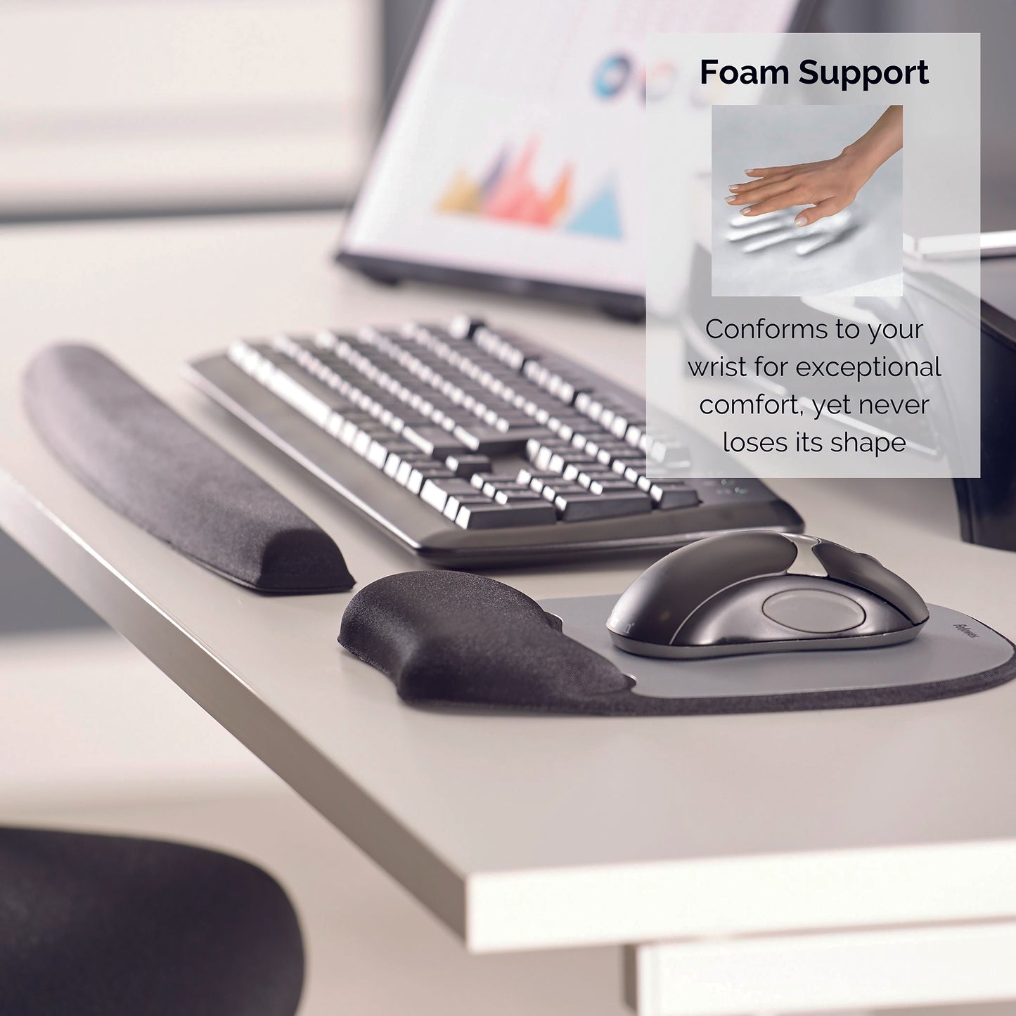Fellowes Mouse Mat Wrist Support - Memory Foam Mouse Pad with Soft Foam Pillow - Ergonomic Mouse Mat for Computer, Laptop, Home Office Use - Compatible with Laser and Optical Mice - Silver