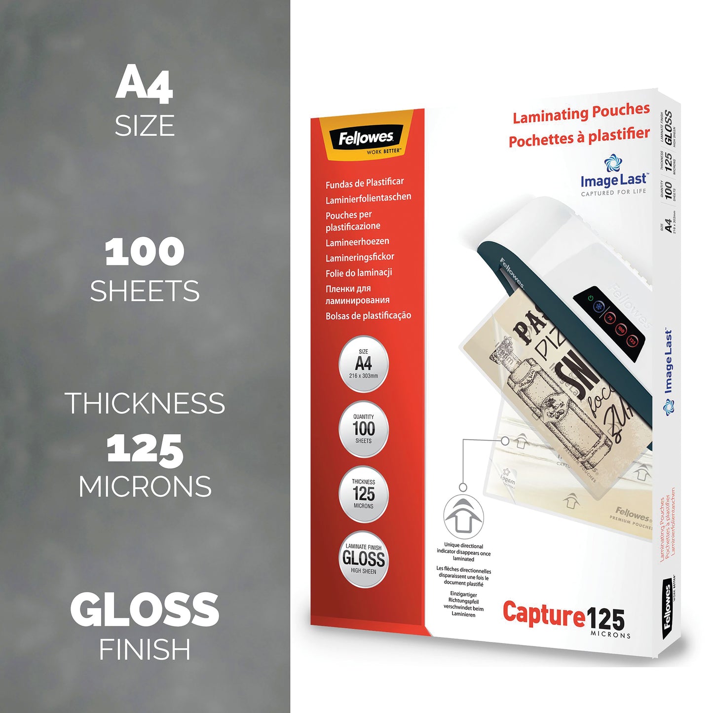 Fellowes A4 Capture Laminating Pouch 125 Micron (Pack of 100) 5307401