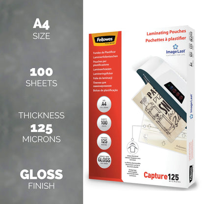 Fellowes A4 Capture Laminating Pouch 125 Micron (Pack of 100) 5307401