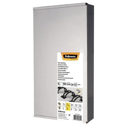 Fellowes Wire Binding Element 8mm Black (Pack of 100) 53261