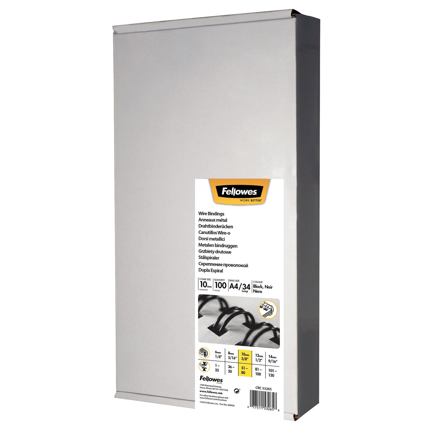 Fellowes Wire Binding Element 10mm Black (Pack of 100) 53265