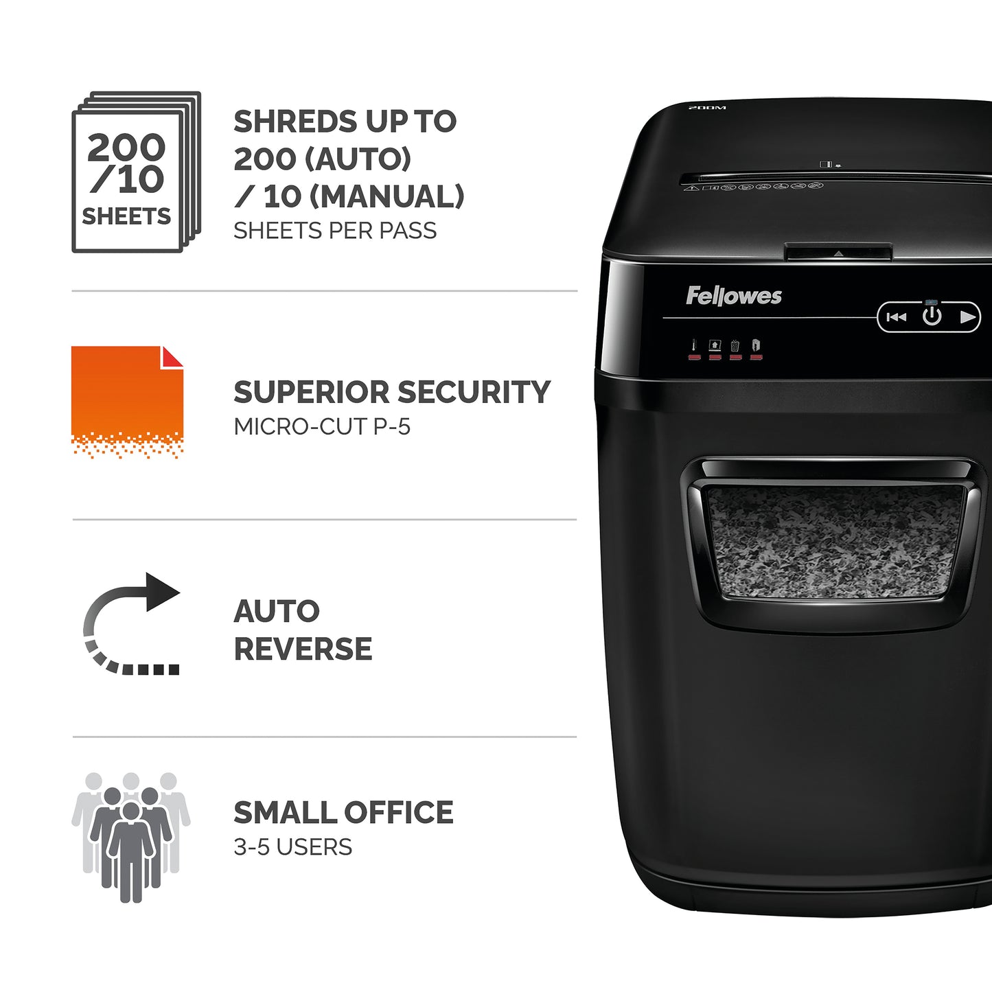 Fellowes Automax 200M Microshred Shredder (200 sheet automatic shredding capacity) 4656401