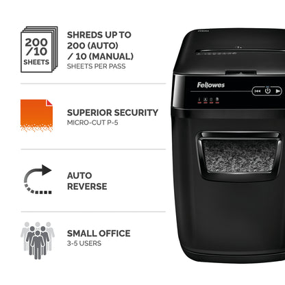 Fellowes Automax 200M Microshred Shredder (200 sheet automatic shredding capacity) 4656401