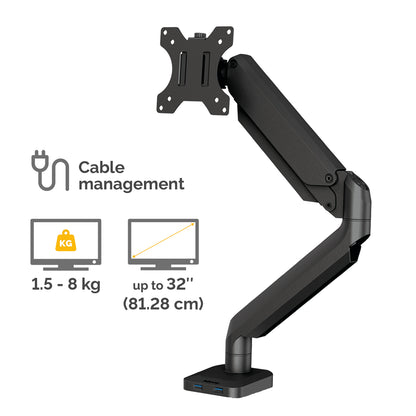 Fellowes Platinum Series Monitor Arm - Monitor Mount for 8KG 40 Inch Screens - Adjustable Monitor Desk Mount - Tilt 45° Pan 180° Swivel 360° Rotation 360°, VESA 75 x 75/100 x 100 - Black