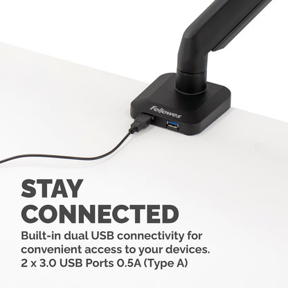 Fellowes Platinum Series Monitor Arm - Monitor Mount for 8KG 40 Inch Screens - Adjustable Monitor Desk Mount - Tilt 45° Pan 180° Swivel 360° Rotation 360°, VESA 75 x 75/100 x 100 - Black