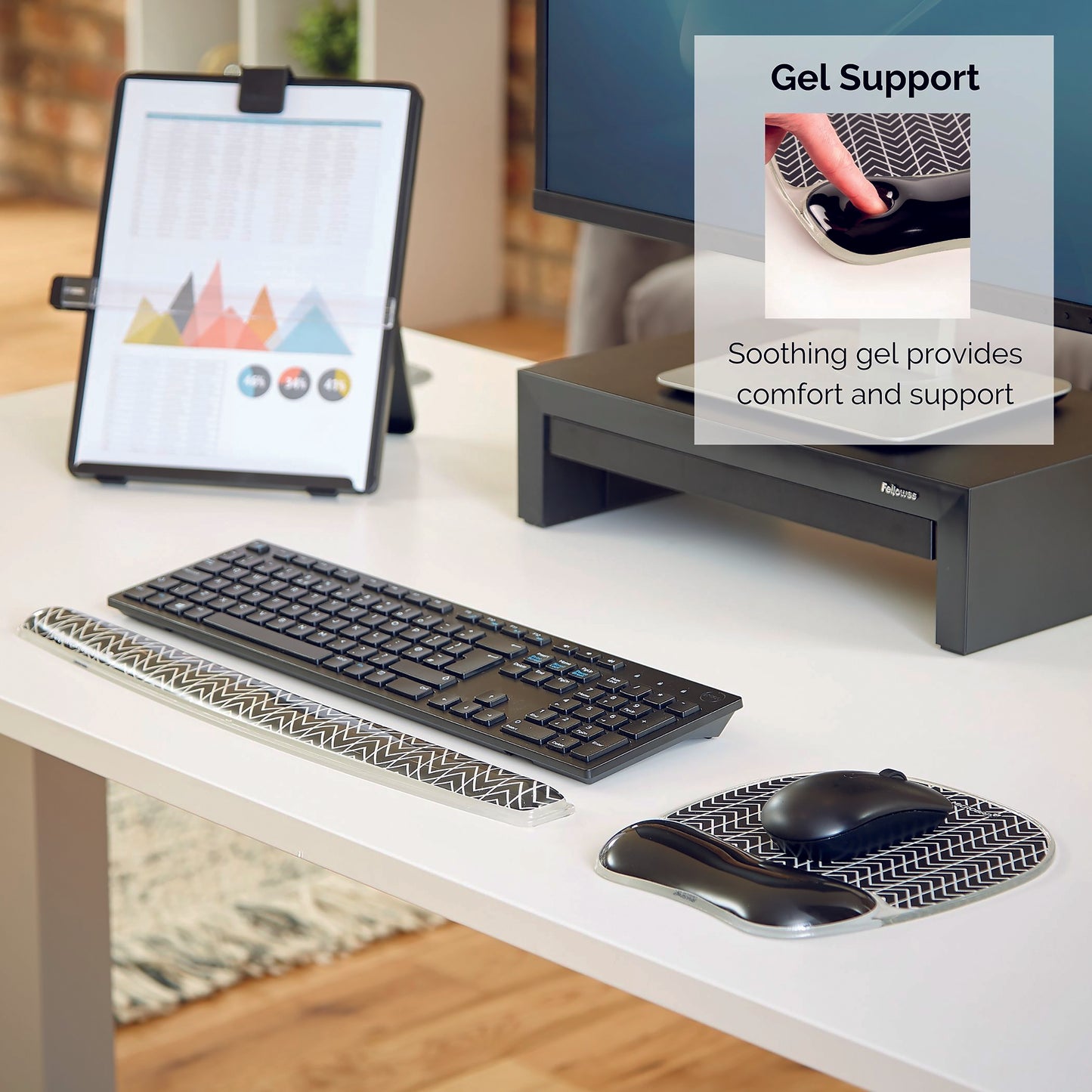 Fellowes Photo Gel Keyboard Wristrest Chevron Design 9653601