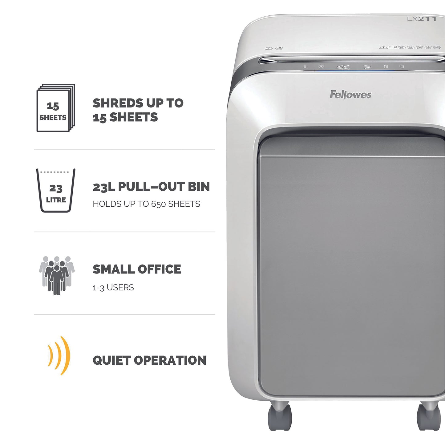 Fellowes LX Series Powershred LX21 paper shredder Micro-cut shredding Grey, White