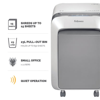 Fellowes LX Series Powershred LX21 paper shredder Micro-cut shredding Grey, White